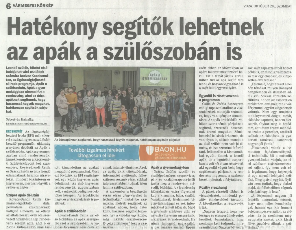 Apák a szülőszobán - újságcikk